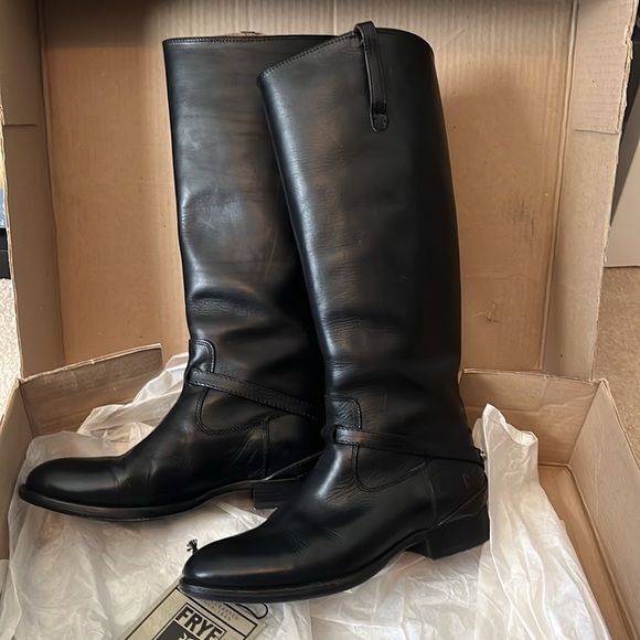 FRYE Lindsay Plate Black Riding Boots 7.5M - Picture 2 of 7